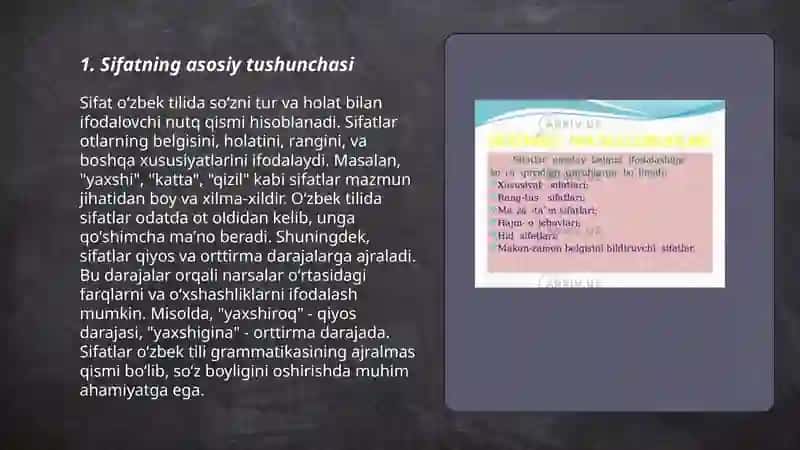 Sifat sòz turkumi. Sifatning ma'no turlari 3