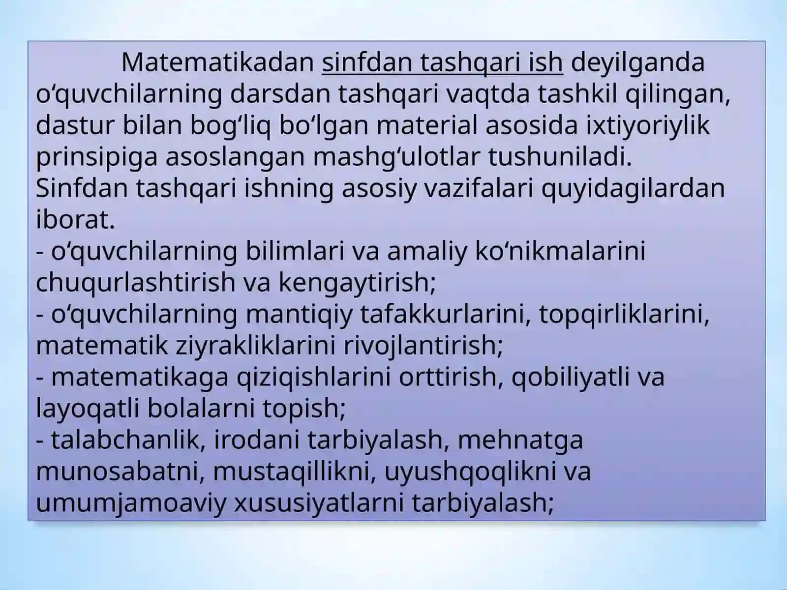 Boshlang’ich sinf matematikadan darsdan tashqari mashg’ulotlarni tashkil etish 3