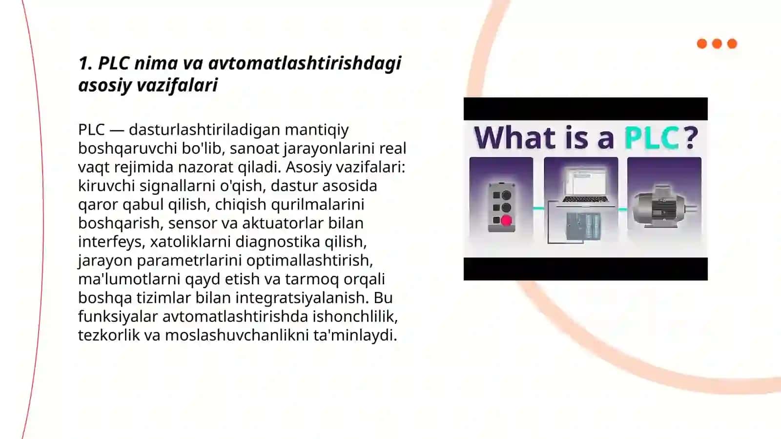 PLC larning Avtomatlashtirishdagi o'rni 3