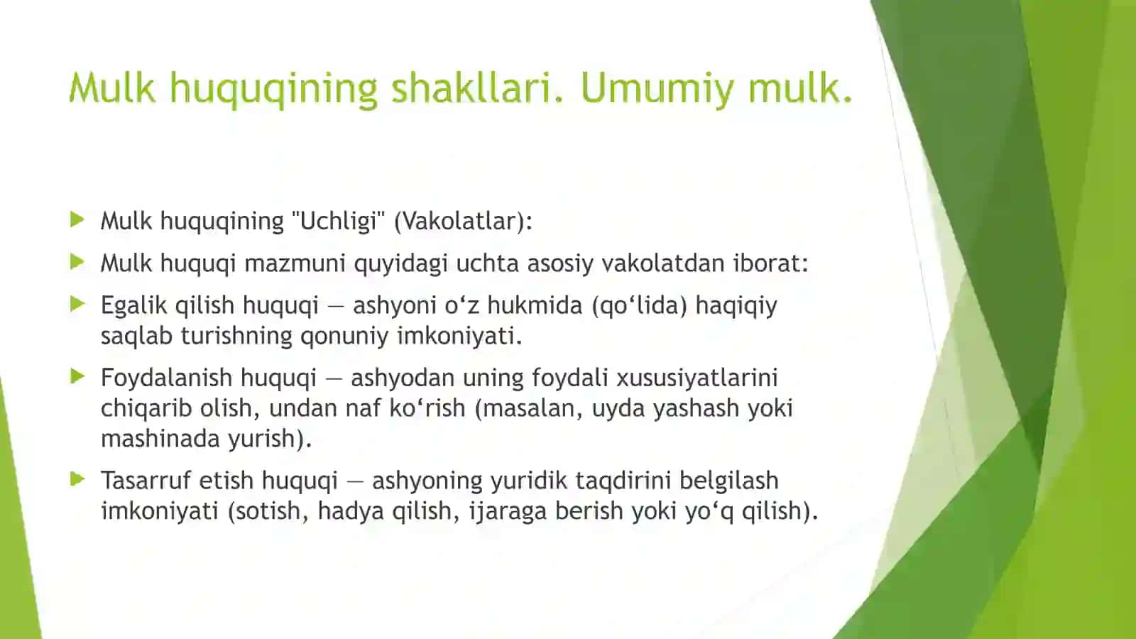 Mulk huquqining shakllari. Umumiy mulk 3