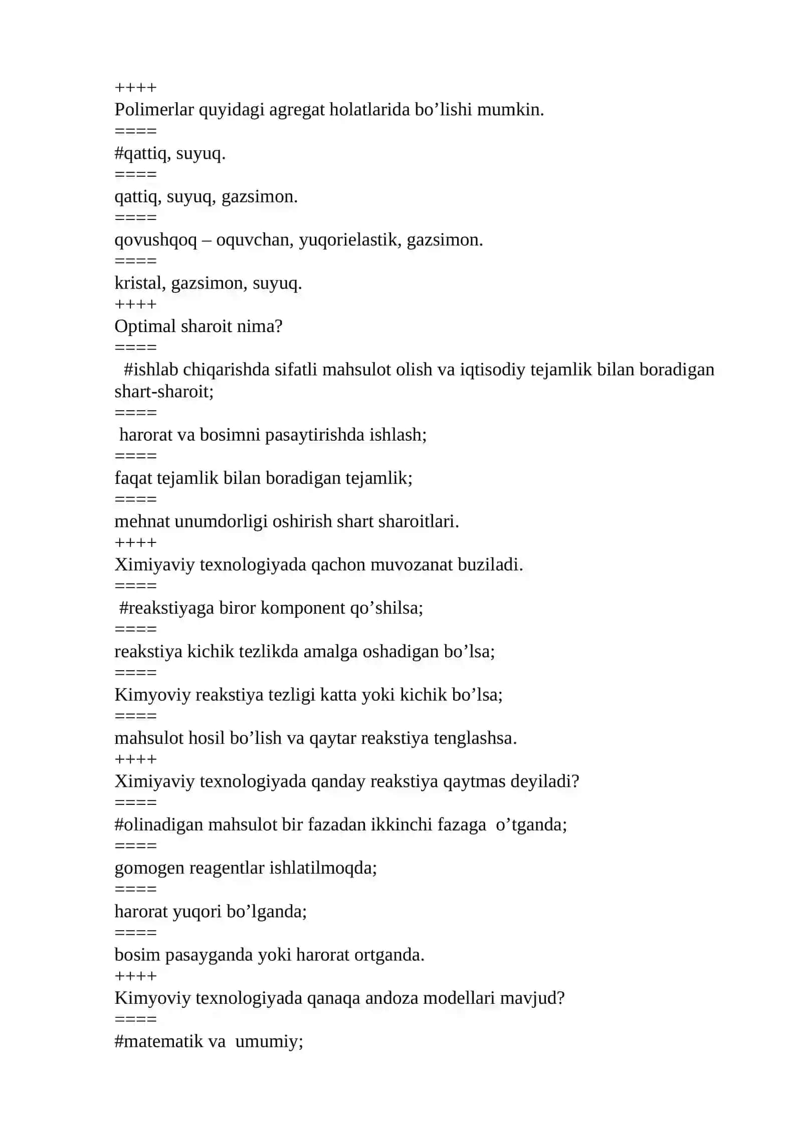 Texnologiya fanidan testlar 3