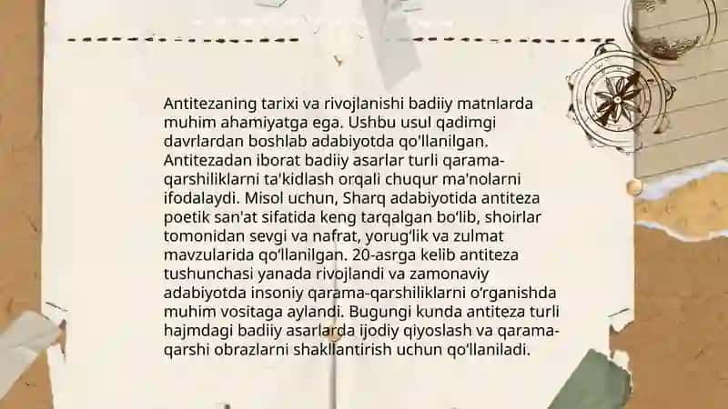 Antitezaning tarixi va rivojlanishi badiiy matnlarda 3