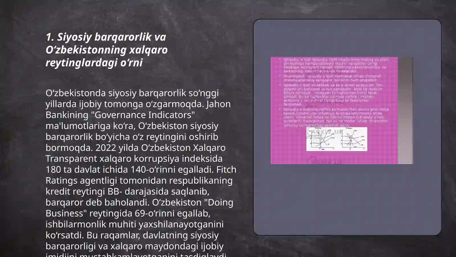 Siyosiy-huquqiy sohadagi ustuvor halqaro reytinglar va ularga O'zbekistonning integratsiyalashuvi 3