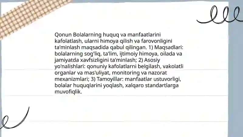 Oʻzbekiston Respublikasi Qonuni "Bolalar huquqlarining kafolatlari" toʻgʻrisida 3