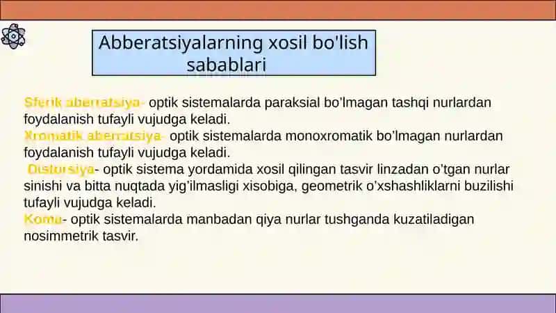 Optiksistemalarning abberatsiyasi va ularni bartaraf etish usullari 3