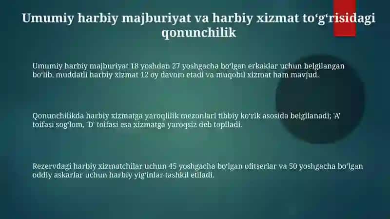 Umum harbiy majburyat va harbiy hizmat toʻgʻrisida Qonuni Fuqorolarni harbiy xizmatga tayyorlash 3