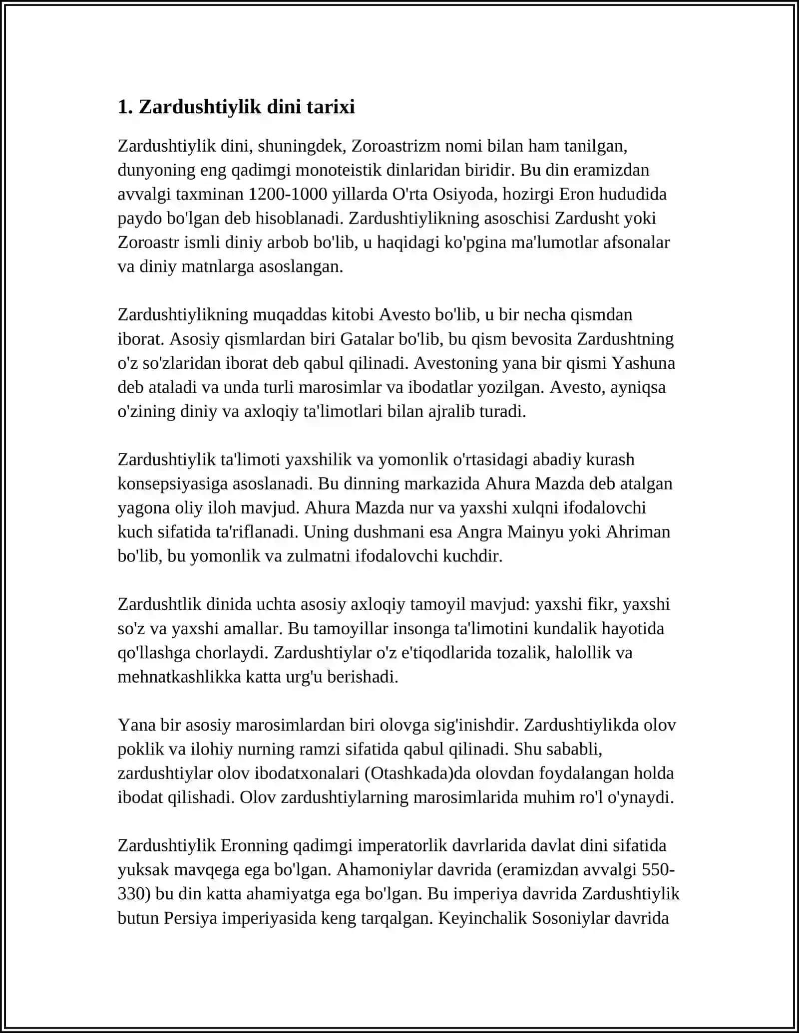 DINSHUNOSLIK FANIDAN KIRISH. ZARDUSHTIYLIK DINI 3