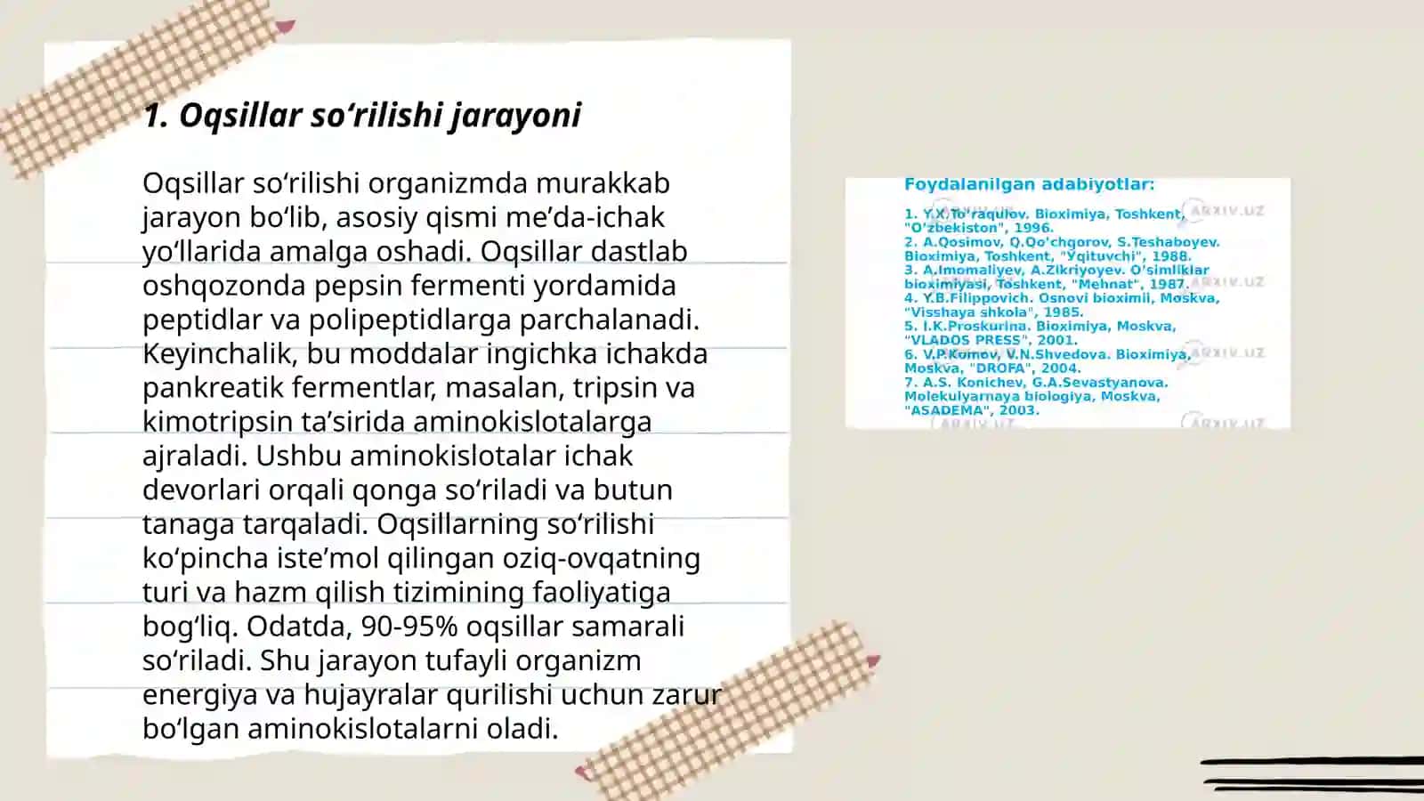 Oqsillar soʻrilishi va hazmlanishi & Aminokiskotalarning umumiy xossalari 3