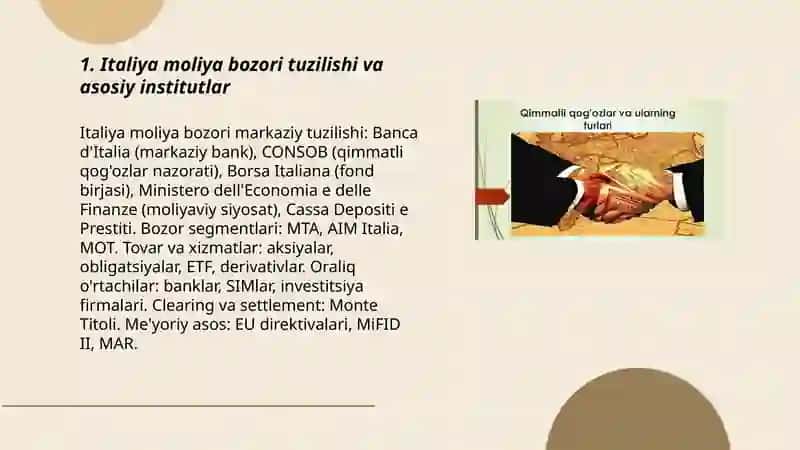 Italiya moliya bozori va qimmatli qoğozlari 3