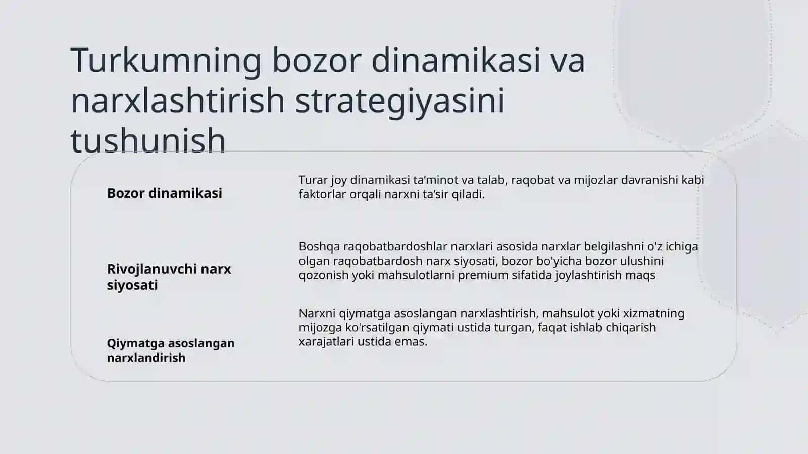 Mehmonxona biznesida narxlashtirish siyosatini amalga oshirish 3