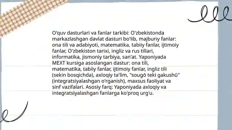 O'zbekiston va Yaponiya maktablari:o'xshash va farqli jihatlari 3
