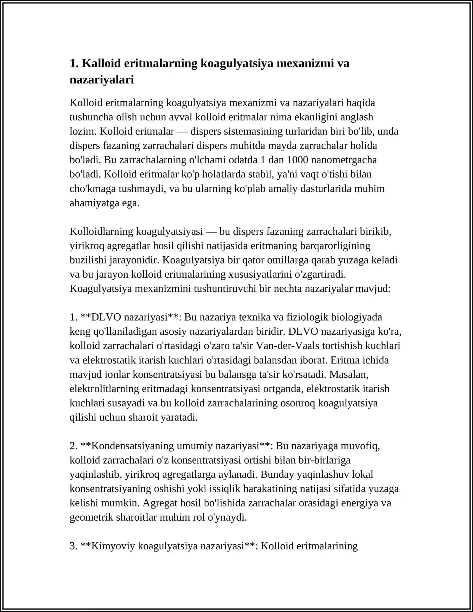 KALLOID ERITMALARNING KAOGULATSIYASI. QONNING IVISHI VA KALLOID HIMOYA 3