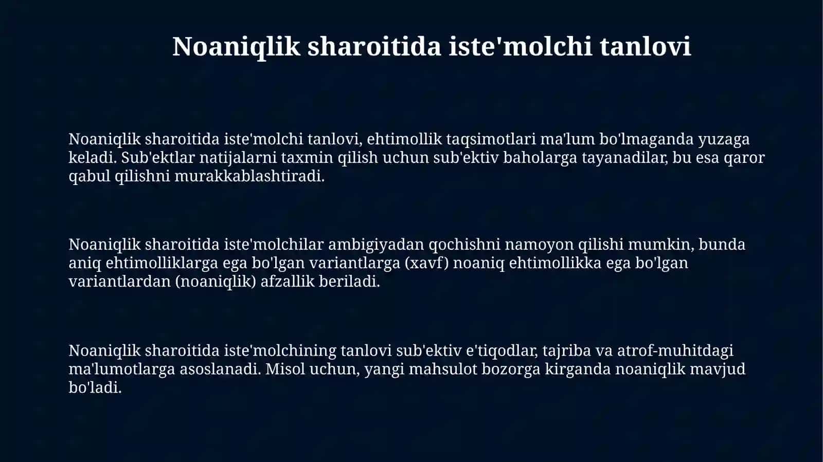 Noaniqlik va xavf sharoitida iste'molchi tanlovi 3