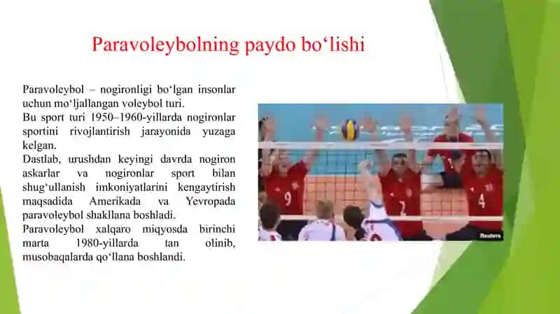 PARAVALEYBOL SPORT TURINI PAYDO BO'LISHI VA RIVOJLANISHI 3