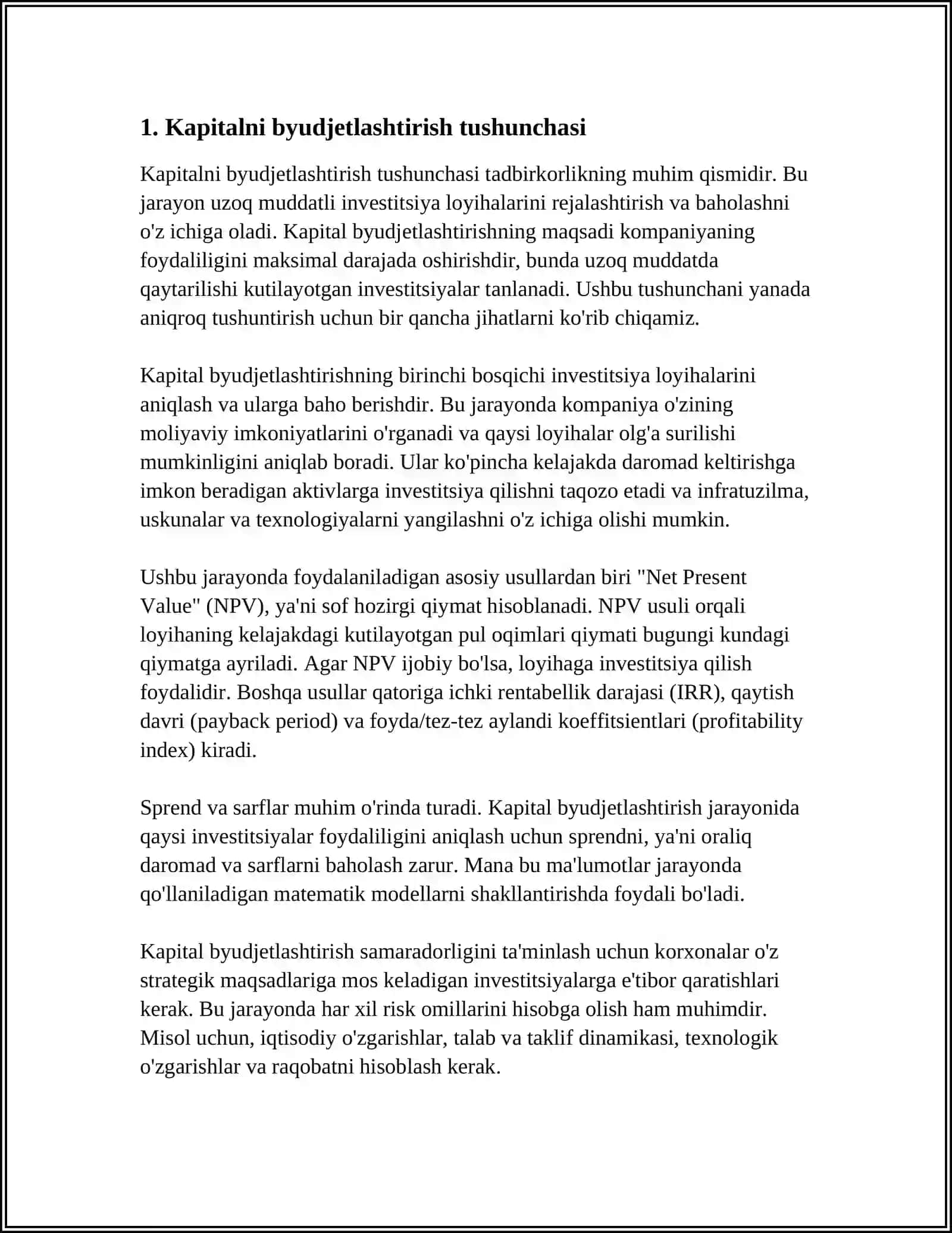 KAPITALNI BYUDJETLASHTIRISH MOHIYATI VA TAHLILI 3