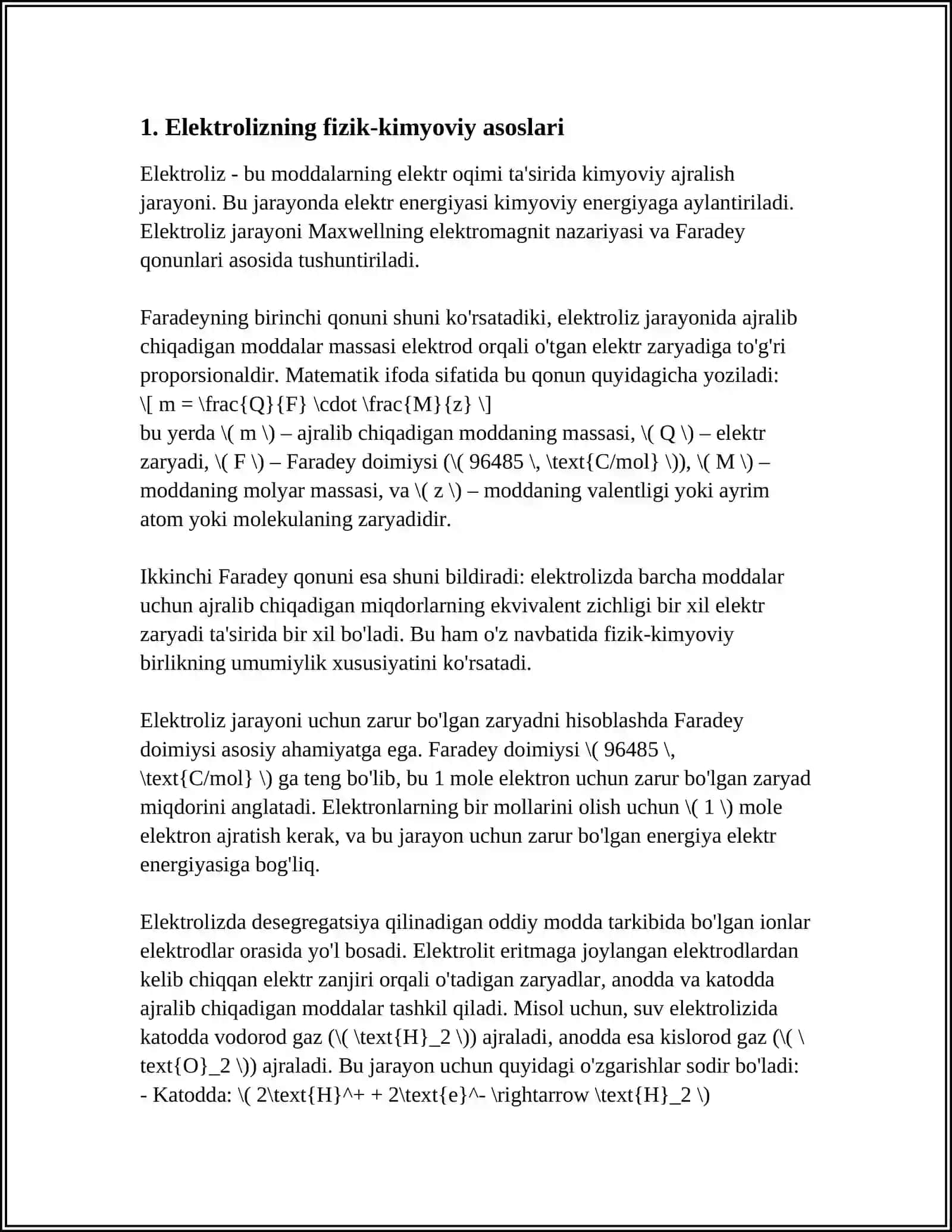ЕLEKTROLIZ UCHUN FARADEY QONUNLARI 3