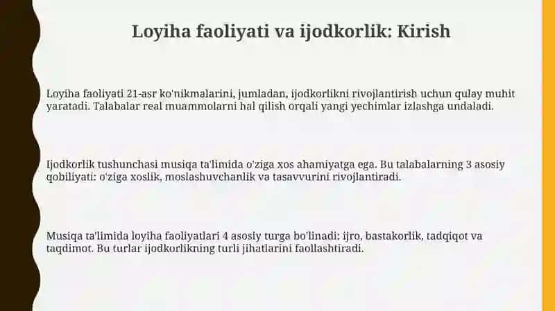 Musiqa oʻqitishda loyha faoliyatlari va talabalarning ijodkorligini rivojlantirish 3