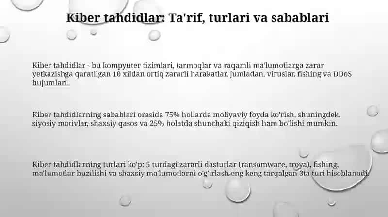 Kiber tahdidlar: Turlari, Sabablari va Oqibatlari 3