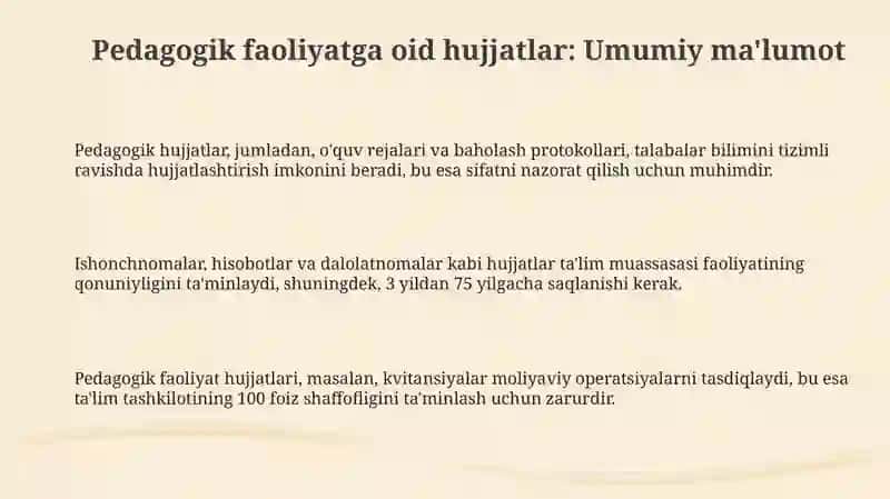 Pedagogik faoliyat bilan bog'liq hujjatlar 3