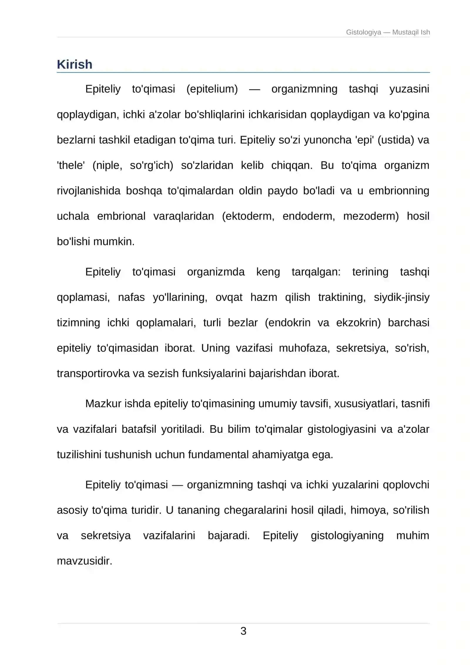 Epiteliy to'qimasining umumiy tasnifi 3