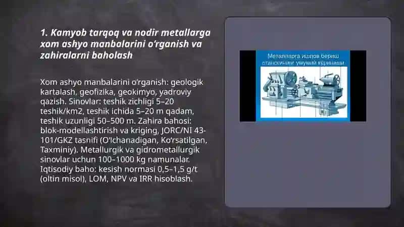 KAMYOB TARQOQ VA NODIR METALLAR ISHLAB CHIQARISH KORXONALARNI texnologik sxemasini loyihalash 3