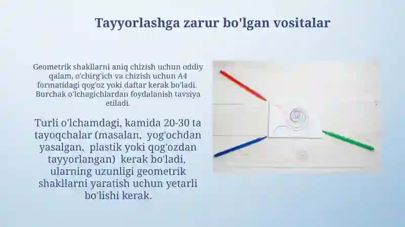 Tayoqchalardan shakllar hosil qilish geometrik shakllar rasmini chizish 3
