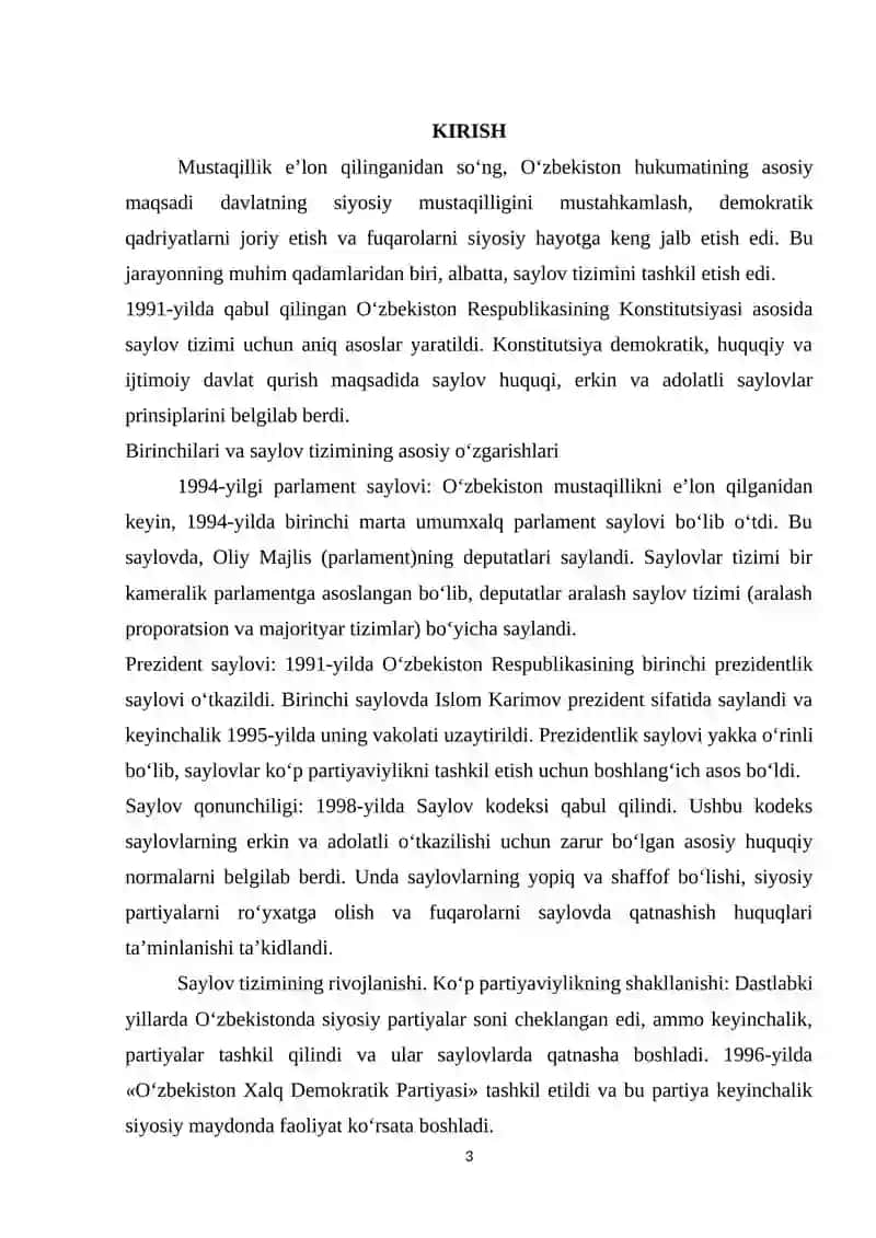 Mustaqillik yillarida O‘zbekistonda saylov tizimining shakillanishi va rivojlanishi 3