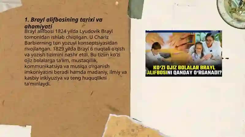 Brayl alifbosini tanishtirish 3
