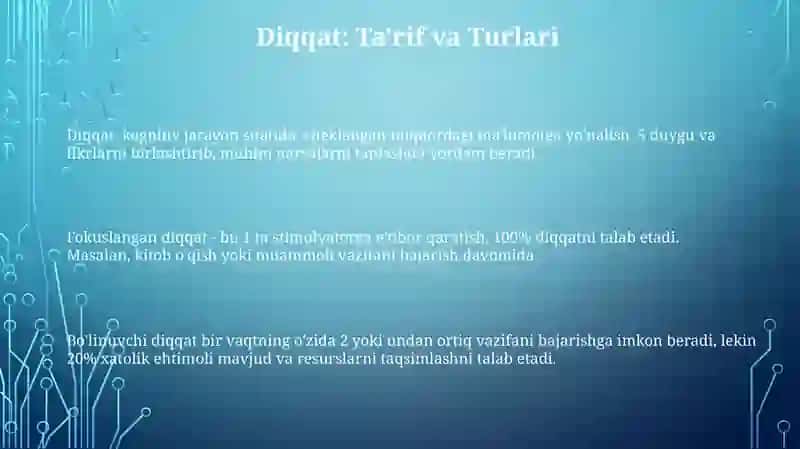 Diqqat haqida tushuncha. Uning merv fiziologik asoslari 3