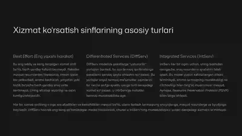 Kompyuter tarmoqlarining xizmat ko‘rsatish sinflarini aniqlash va baholash usullarini tahlil qilish 3