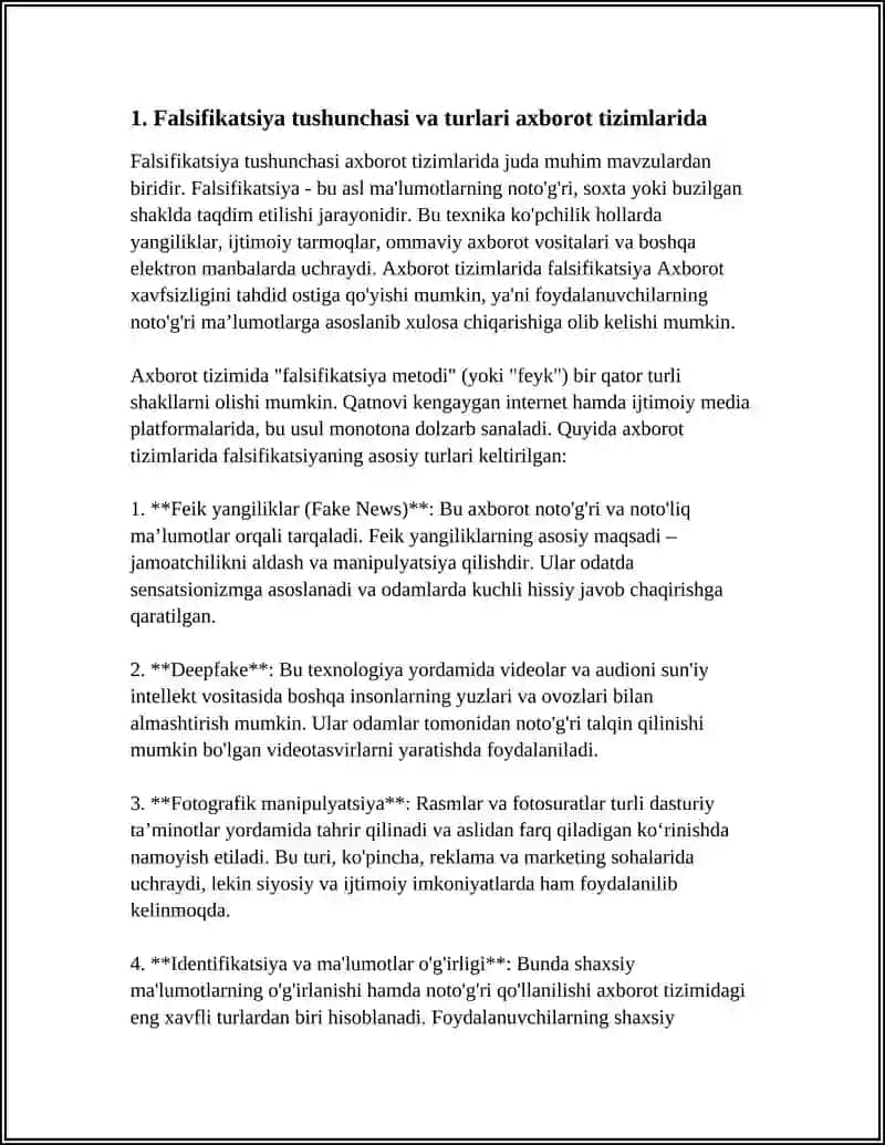 AXBOROT TIZIMIDA "FALSIFIKATSIYA METODI" (FEYK) 3