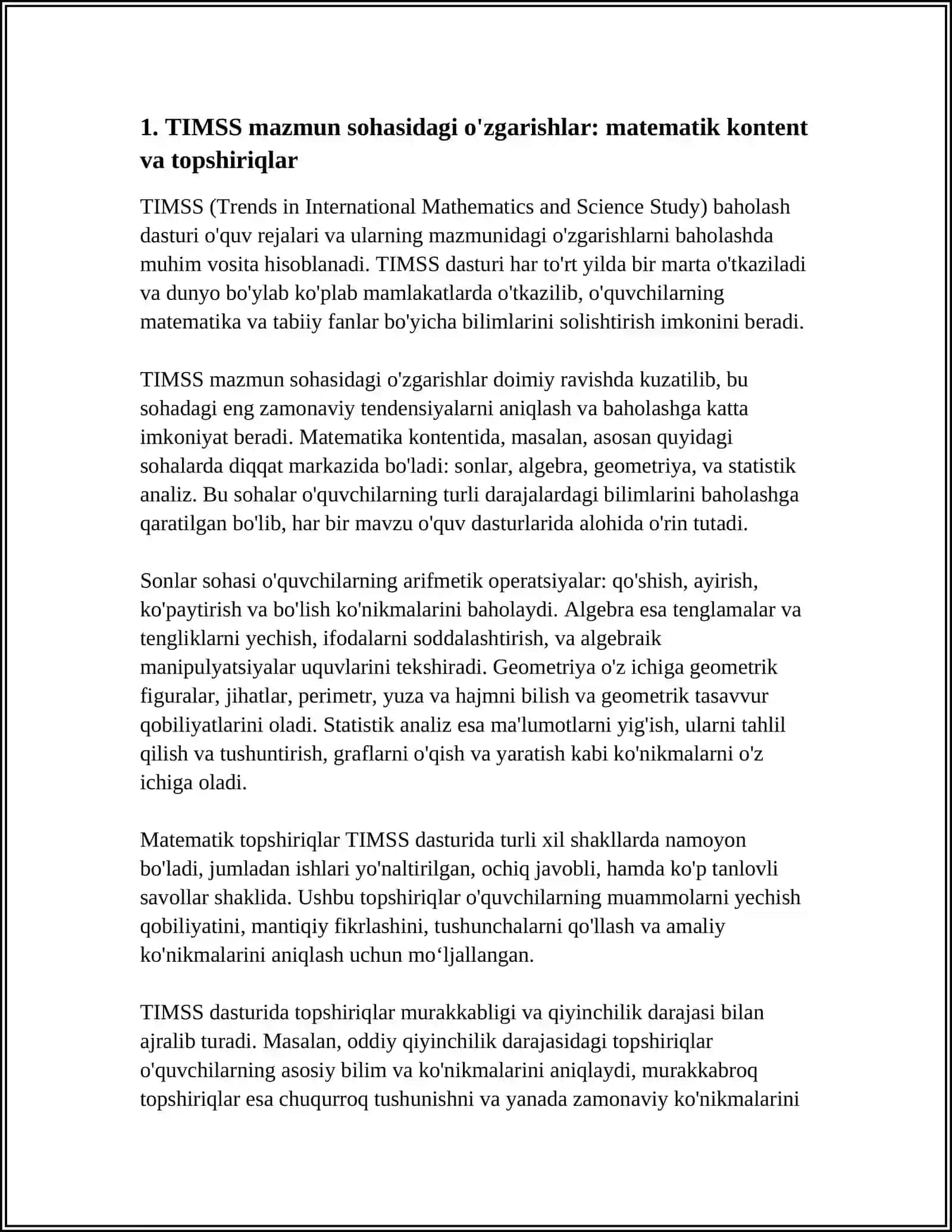 TIMSS XALQARO BAHOLASH DASTURI ÓZGARISH VA BOĠLANISHLAR MAZMUN SOHASIGA OID TOPSHIRIQLAR 3
