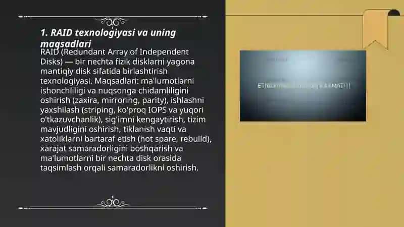 RAID texnologiyasi va uning maqsadlari 3