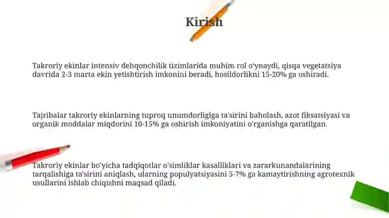 Takroriy ekinlarda o‘tkazilgan tajribalar 3