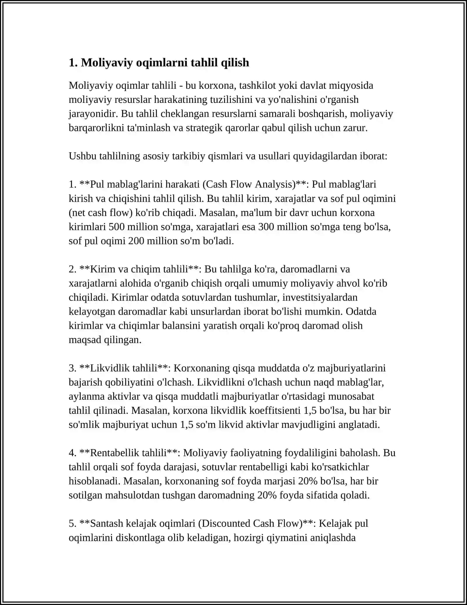 XOʻJALIK YURUTUVCHI SUBYEKTLARNING MOLIYAVIY OQIMLARNING SAMARADORLIGI VA UNI ANIQLASH TARTIBI 3