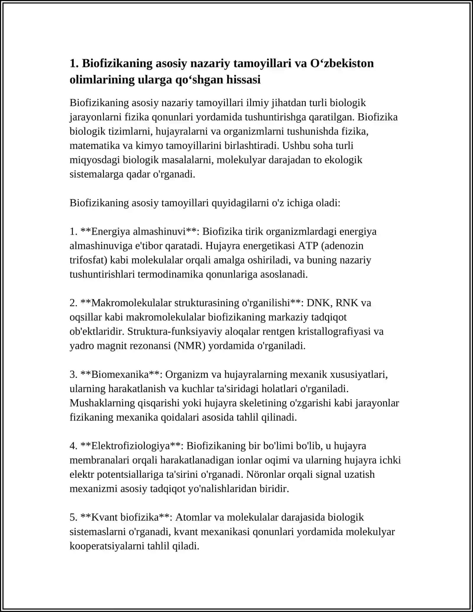 O‘ZBEKISTON OLIMLARINING BIOFIZIKA TARAQQIYOTIGA QO‘SHGAN XISSALARI 3