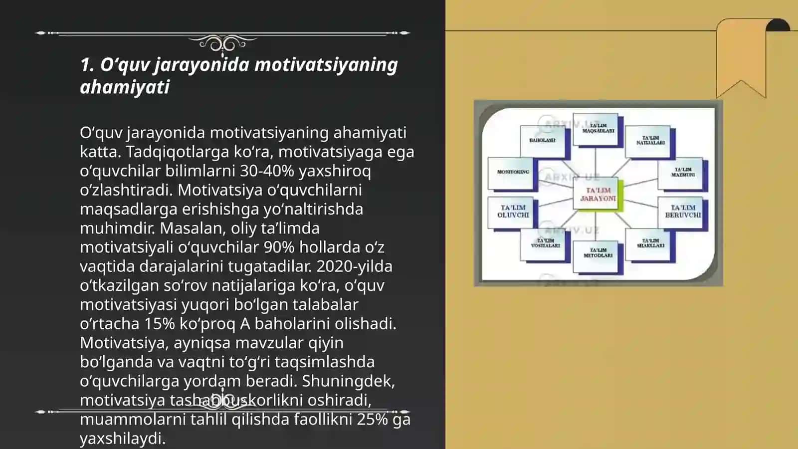 Oʻqish va oʻrganish jarayonlari tafsiri oʻquv jarayonida ularning oʻzaro bogʻliqligi 3
