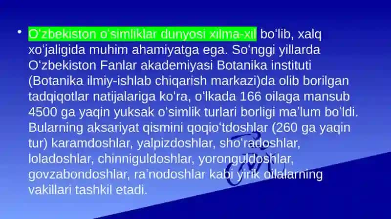 taqdimot: O'zbekiston hayvonlari va o'simliklari bioxilma xilligi va istiqbollari 3