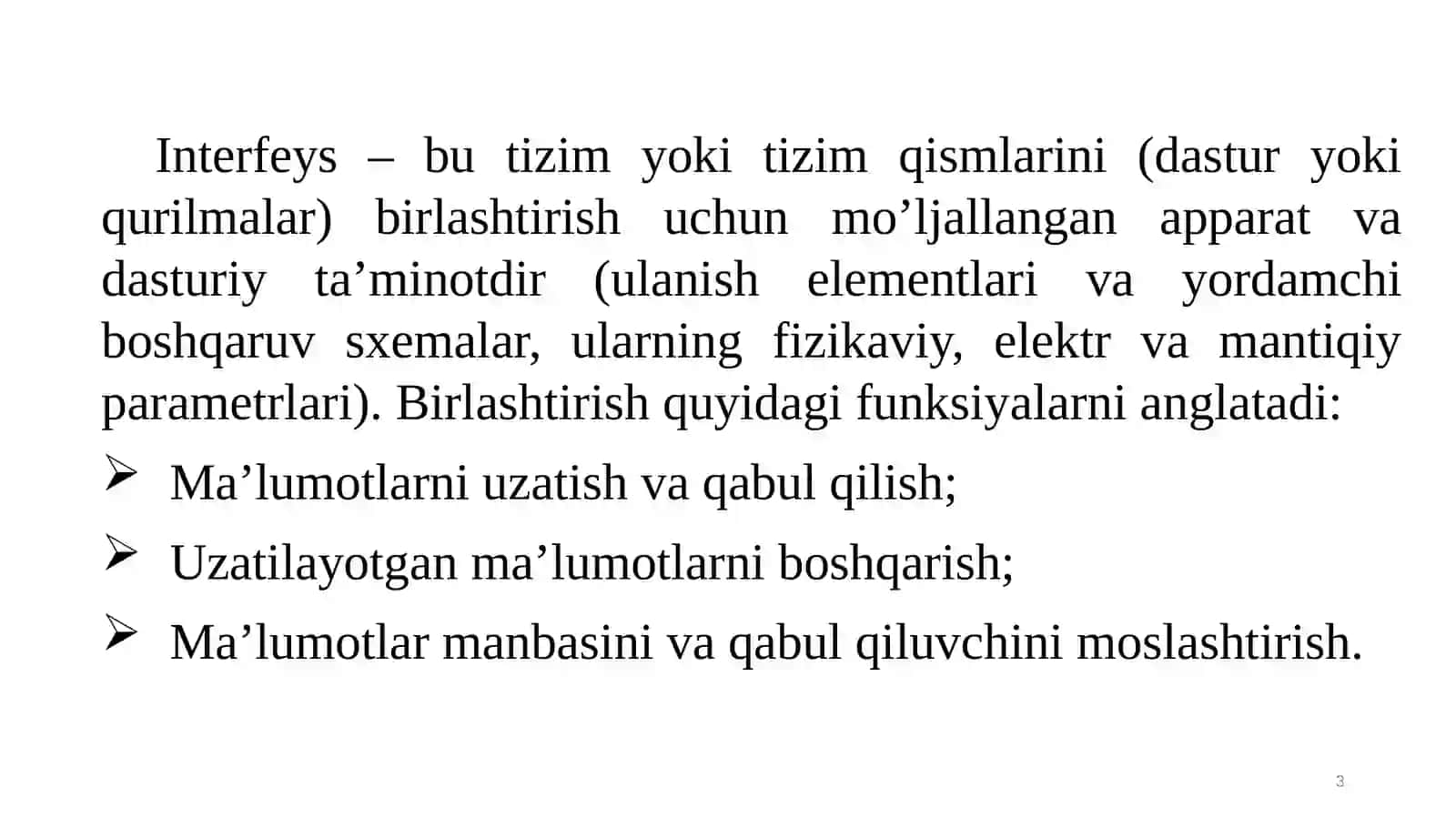 Tizim interfeyslari va shinalarni tashkil etilishi 3