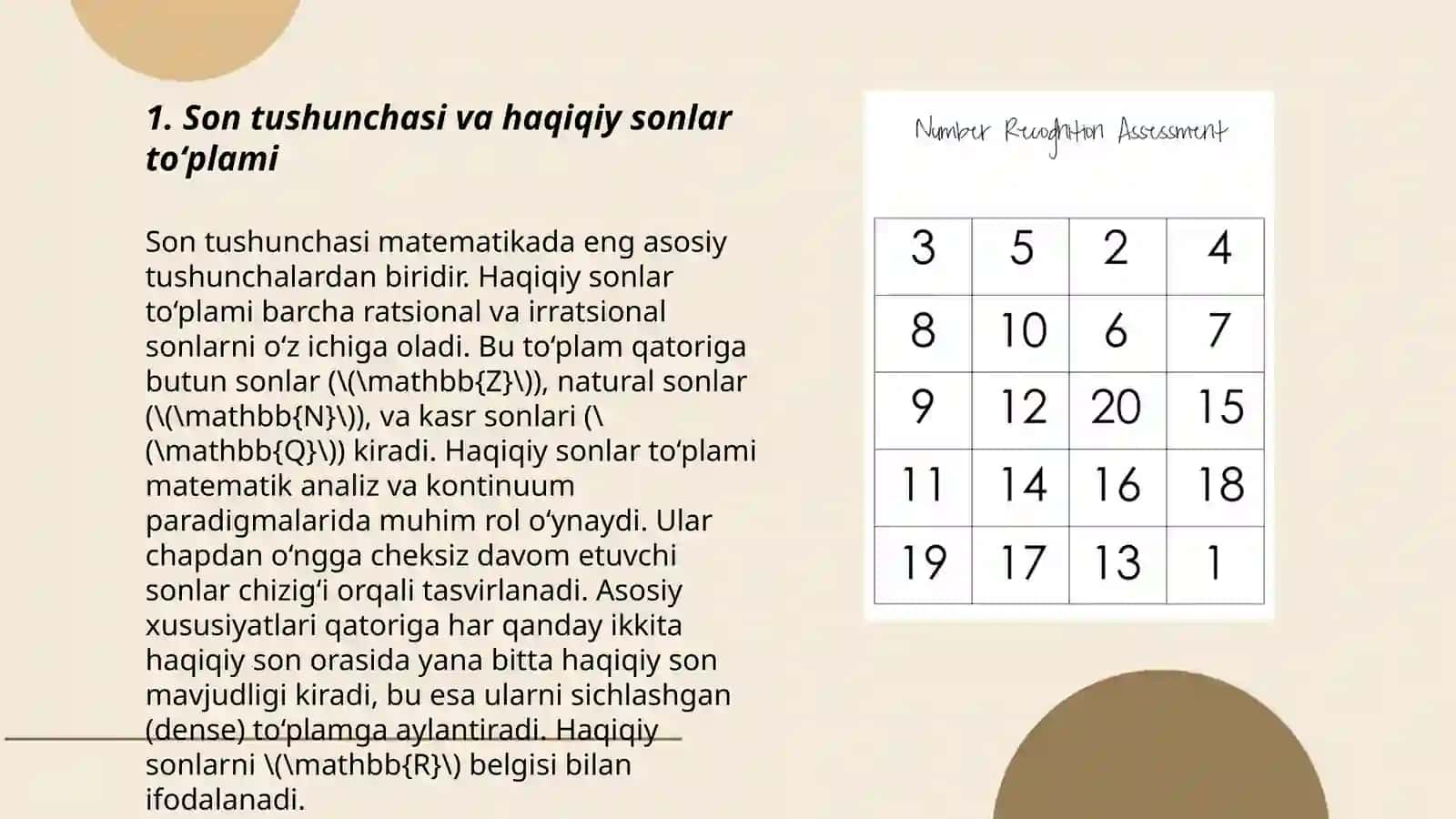 Matematik analiz: Haqiqiy sonlar toʻplami 3