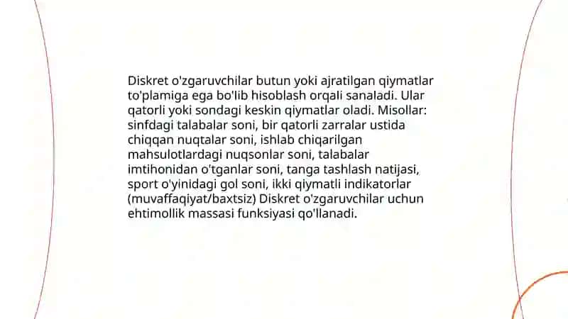 Diskret va usluksiz o’zgaruvchilar 3