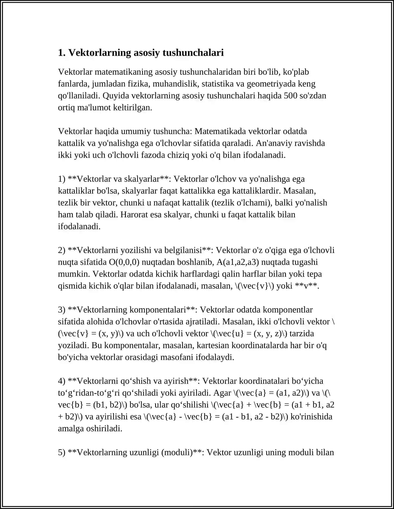 MUSTAQIL ISH Mavzu: VEKTORLAR ALGEBRASI 3