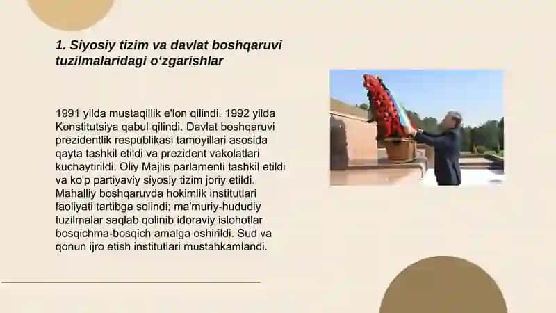 Oʻzbekiston mustaqillikka erishganidan keyingi oʻzgarishlar 3
