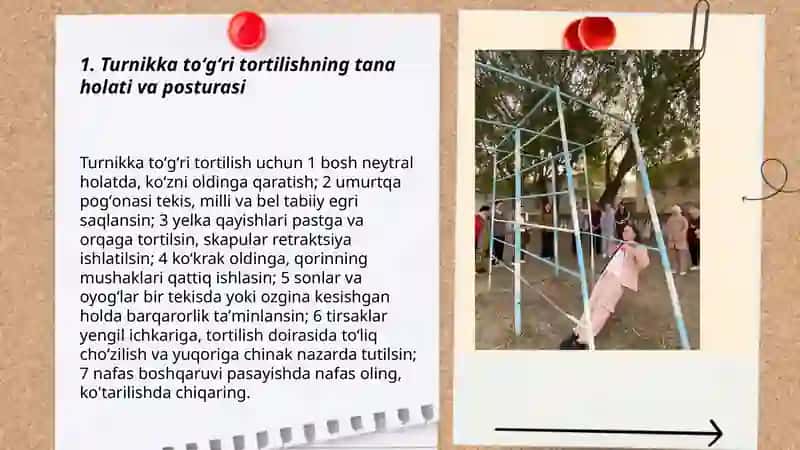 Turnikka to'g'ri tortilish texnikalari va uning inson salomatligiga foydalari 3