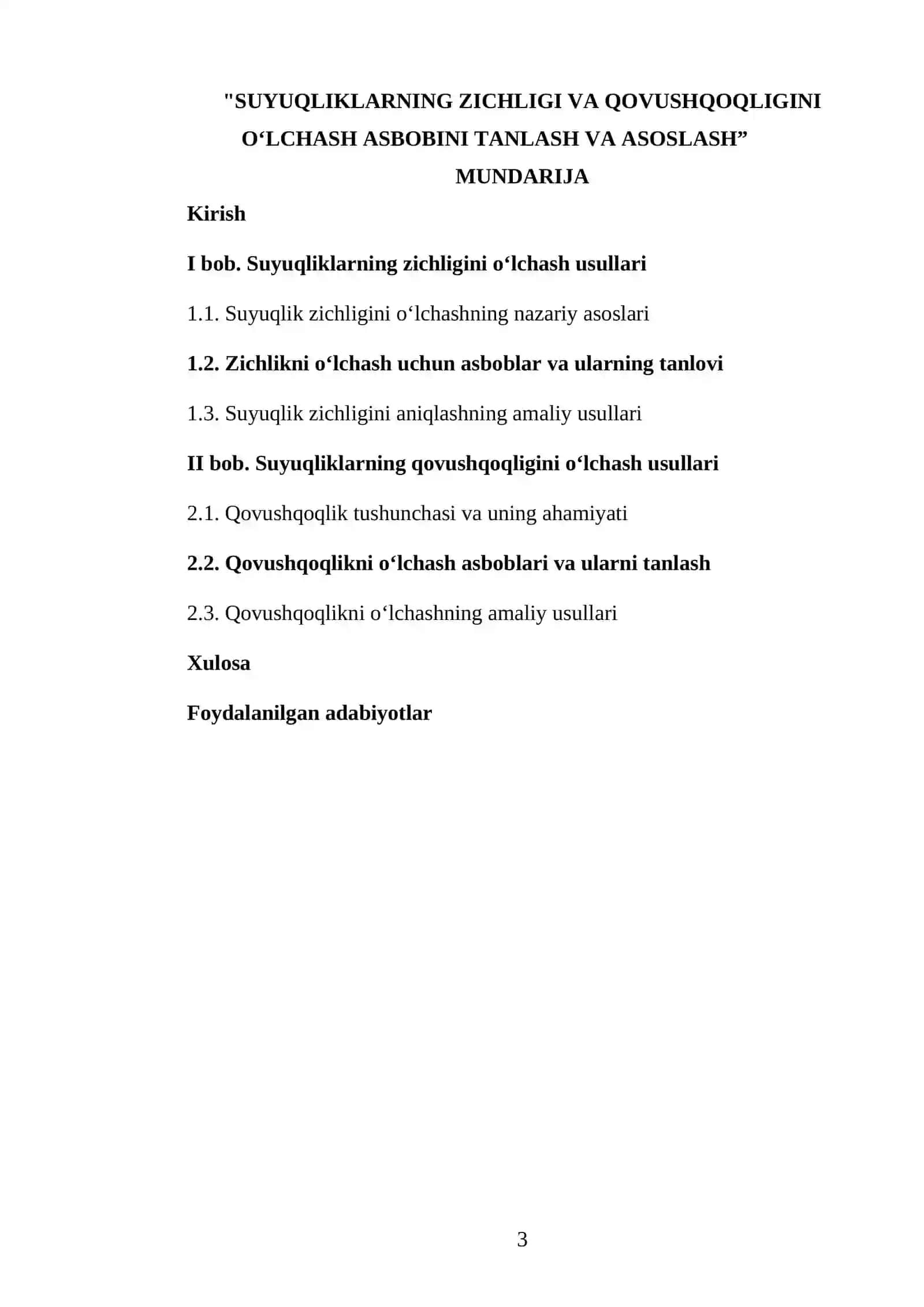 OʻLCHASH USULLARI VA VOSITALARI FANIDAN TAYYORLAGAN KURS ISHI 3