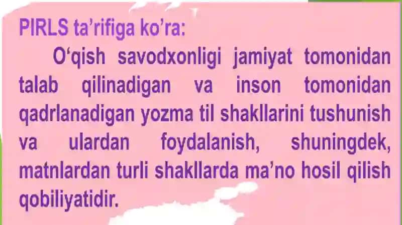 PIRLS XALQARO BAHOLASH DASTURIDA MATN TURLARI 3