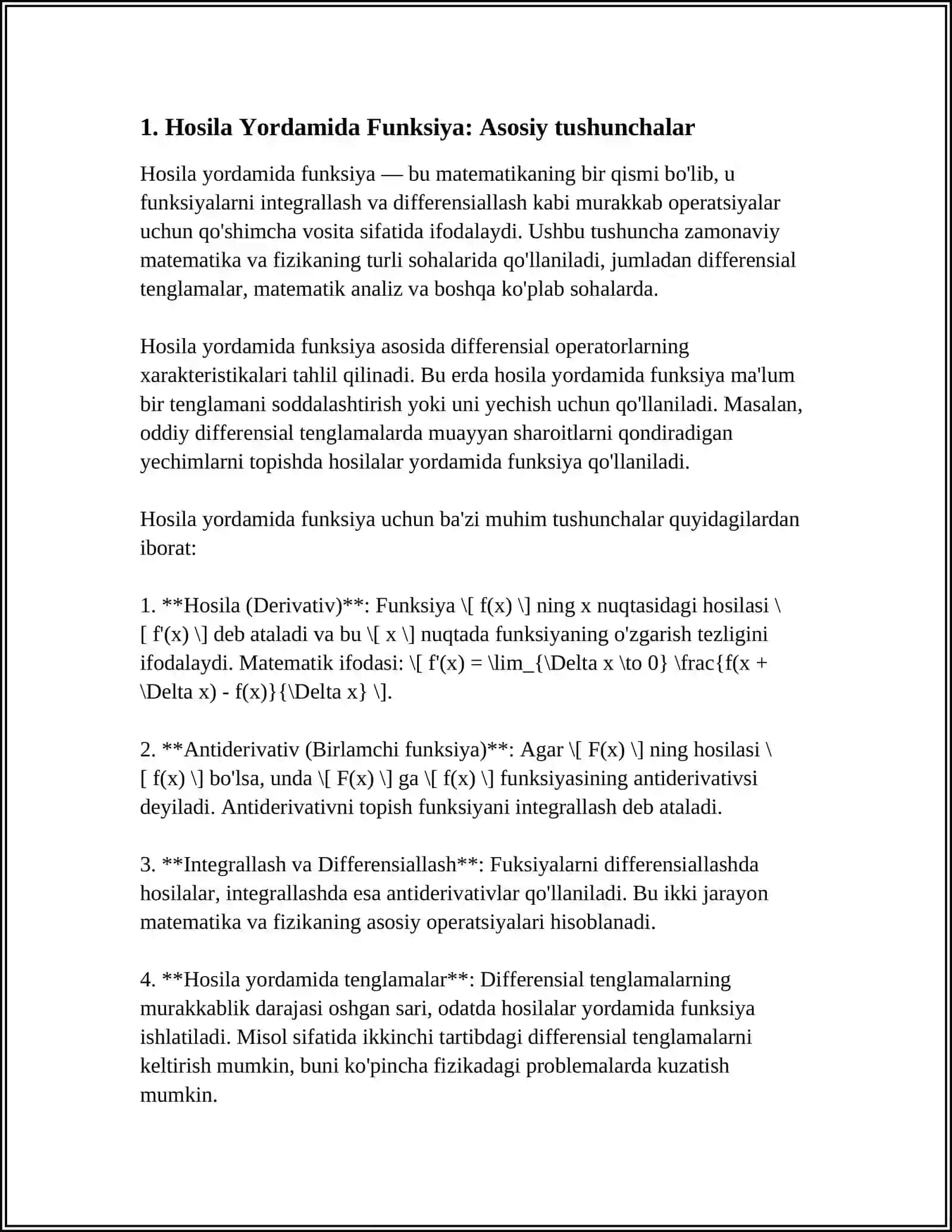 HOSILA YORDAMIDA FUNKSIYANI TO‘LIQ TEKSHIRISH VA GRAFIGINI CHIZISH 3