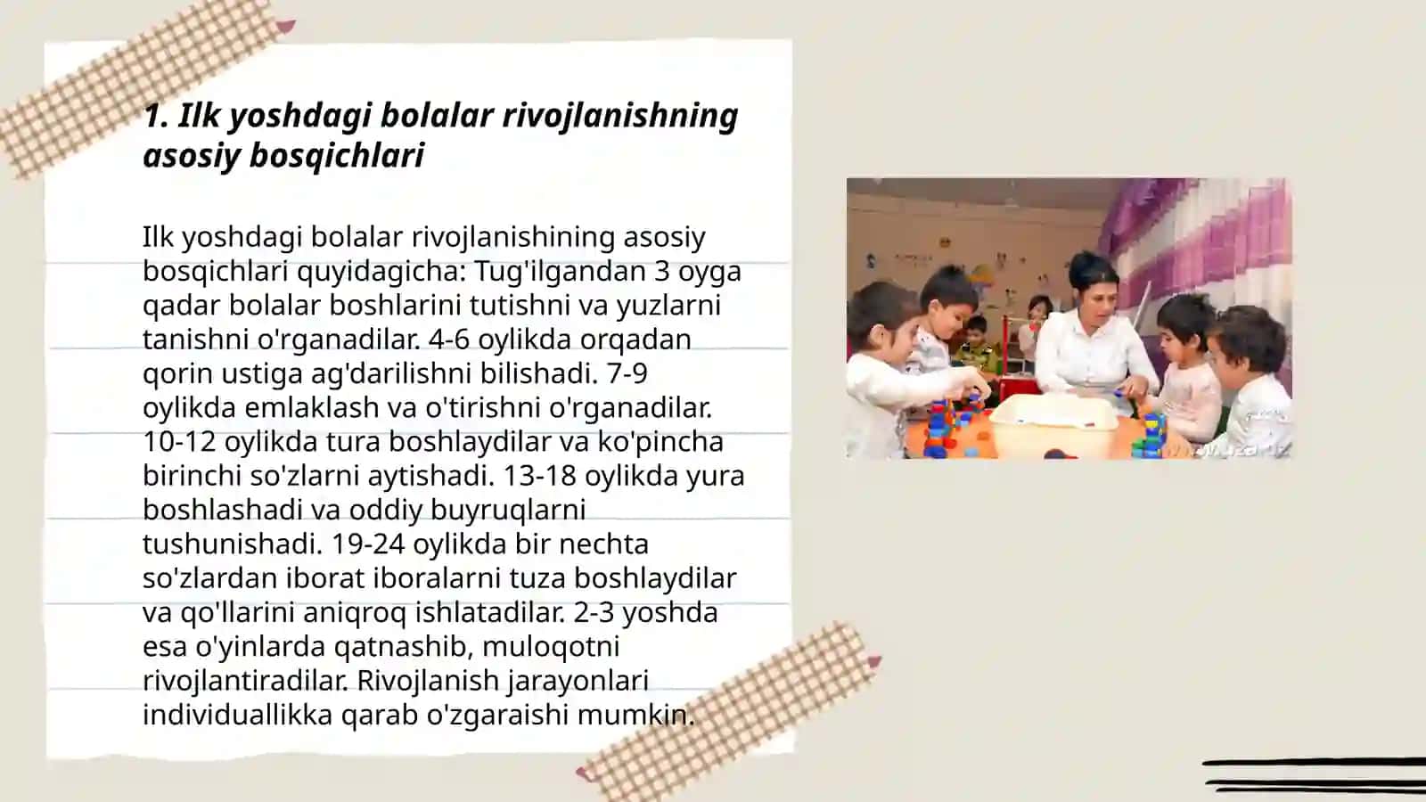 Oʻzbekiston Respublikasining ilk va maktabgacha yoshdagi bolalar rivojlanishiga qoʻyiladigan talablarning mazmuni va mohiyati 3