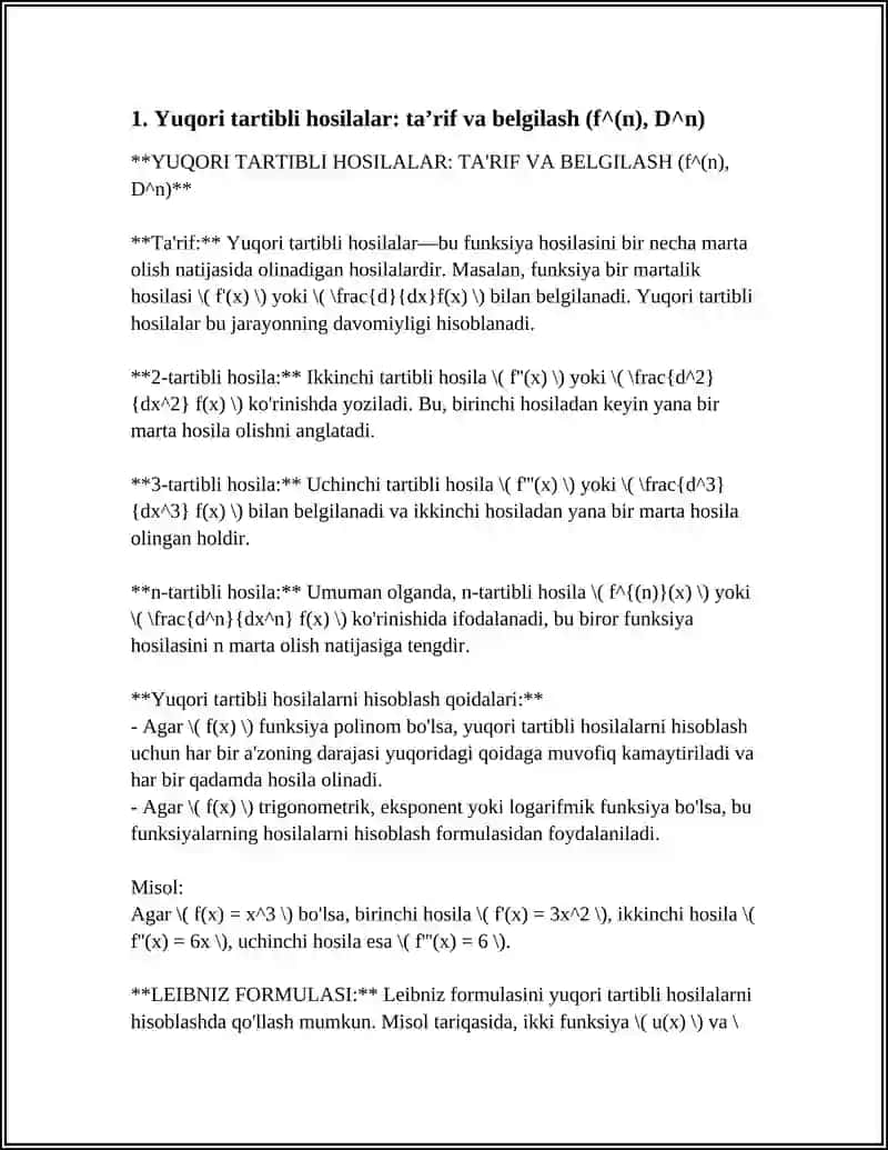 YUQORI TARTIBLI HOSILALAR,LEYBNITS FORMULASI 3