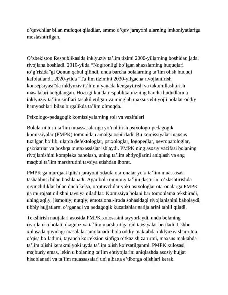 INKLYUZIV TA’LIM SINFLARI VA BOSHLANG’ICH TAYANCH KORREKSION SINFLARGA QABUL QILINMAYDIGAN BOLALAR TOIFALARI 3